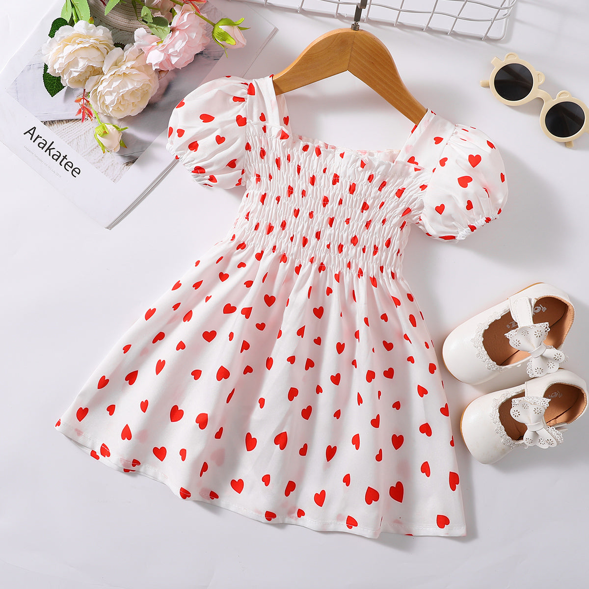 Printed Square Neck Smocked Dress