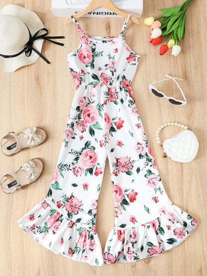 Floral Spaghetti Strap Flare Leg Jumpsuit